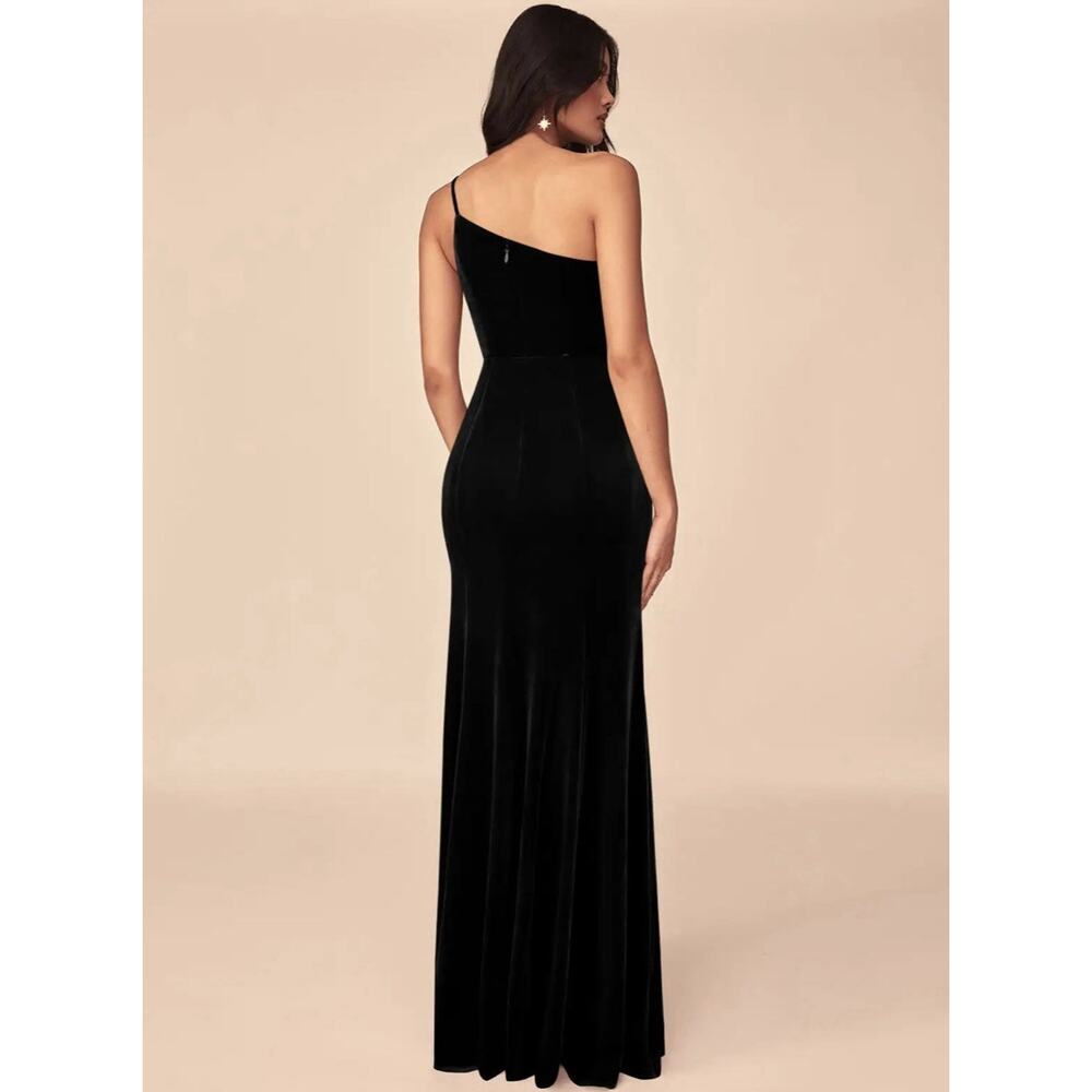 NWT Azazie Velvet Black One Shoulder Side Slit Maxi Dress Size 6 Formal Kala - Picture 2 of 7
